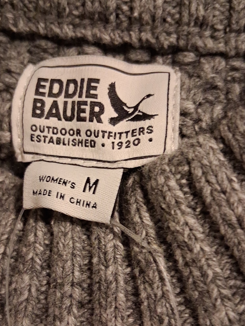 NWT Eddie Bauer Heathered Cotton Wool Grey Cable Knit Crewneck Sweater M - Picture 6 of 6